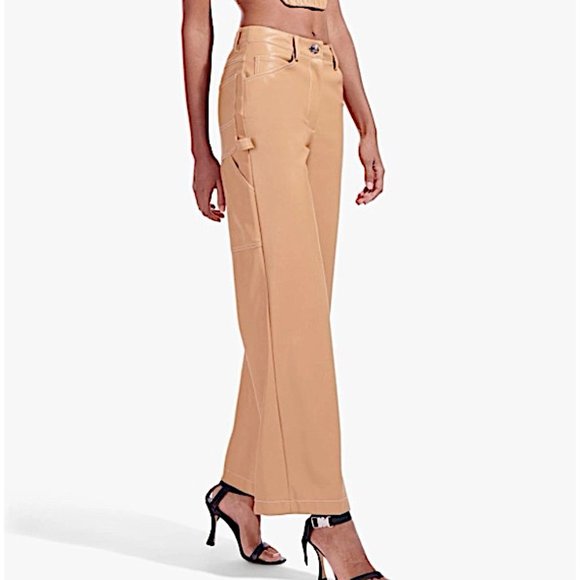 New STAUD Domino Vegan Leather Wide-Leg Pants in Camel Size 4 - Picture 3 of 11